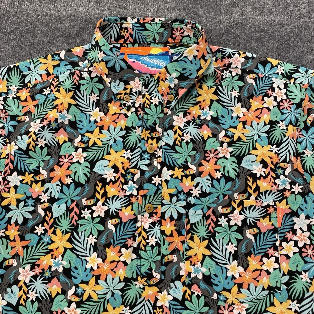 Chubbies Boomerang Performance Polo Shirt Mens Large Tropical Bird Print Golf